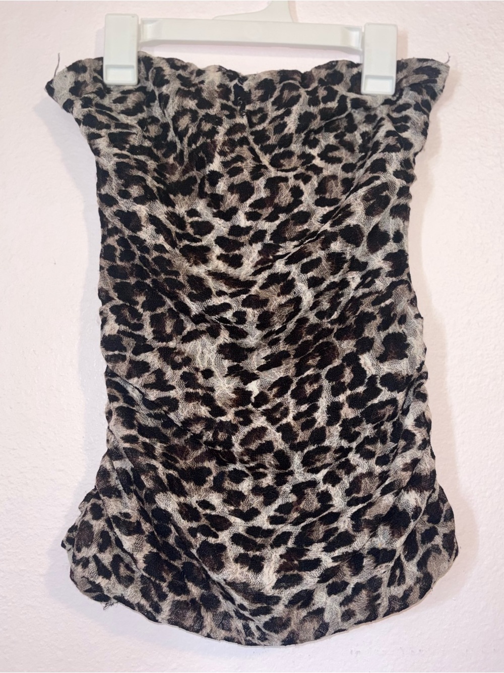 Leopard Print Strapless Tube Top With Ruched Sides, Size M